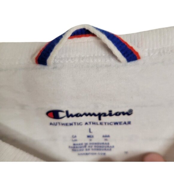 Champion Mens White‎ T-Shirt With All-Over Logo Print - Size L - Picture 3 of 4